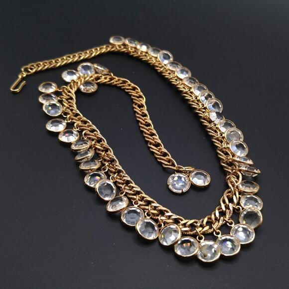 Vintage Clear Flat Back Crystal Dangle Necklace, 16 1/2 Inches, Hook Clasp - Picture 8 of 8